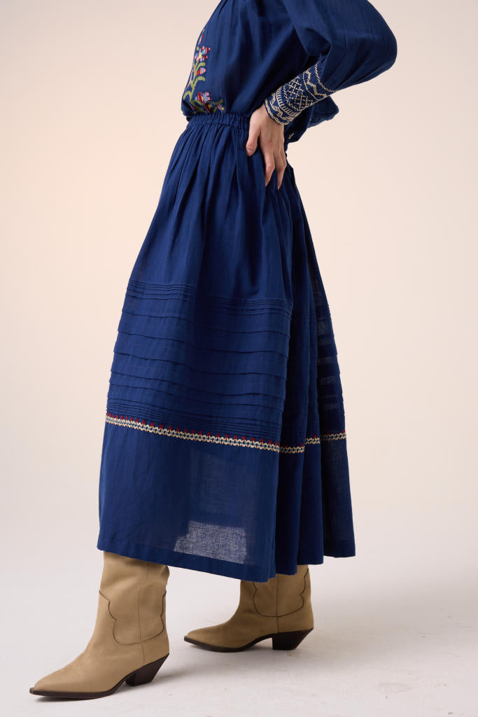 PINTUCK SKIRT-BLUE cotton by CORD in multi for women Worldwide