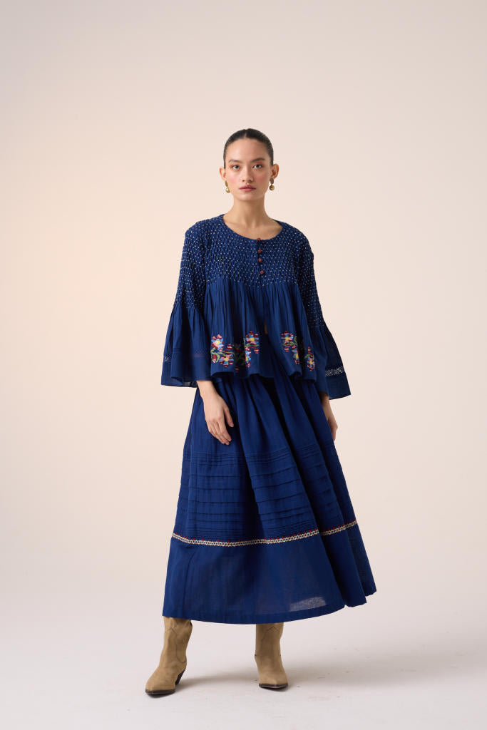 PINTUCK SKIRT-BLUE cotton by CORD in multi for women Worldwide