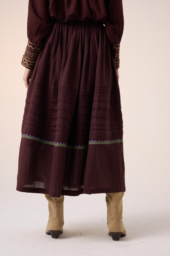 PINTUCK SKIRT-MAROON cotton by CORD in multi for women Worldwide