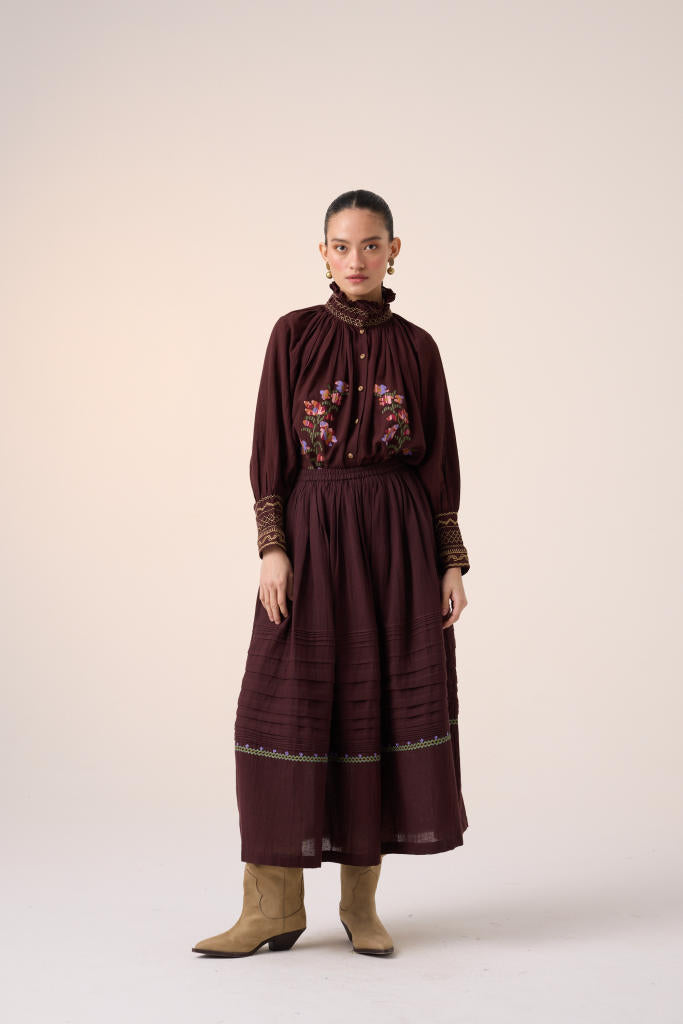 PINTUCK SKIRT-MAROON