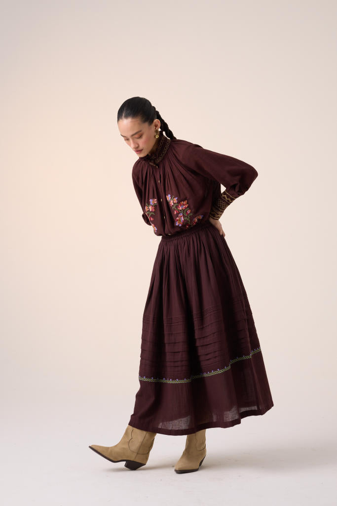 PINTUCK SKIRT-MAROON cotton by CORD in multi for women Worldwide