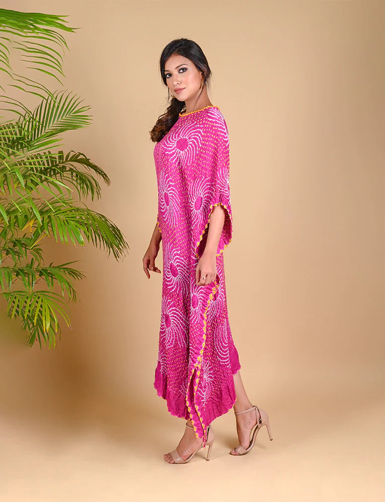 SURAJ KAFTAN-FUSCHIA PINK silk by Dyelogue for women Worldwide