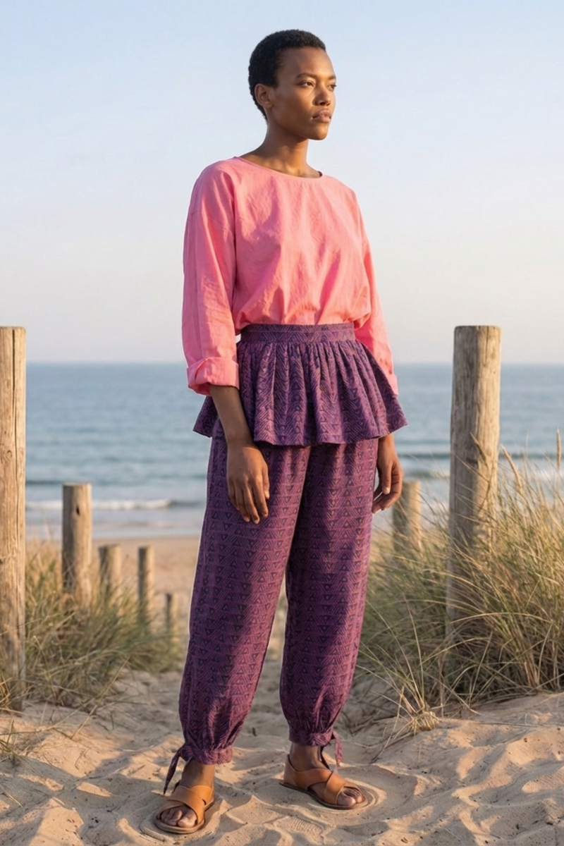 Pleated Pants - Plum cotton by World of Crow for women Worldwide