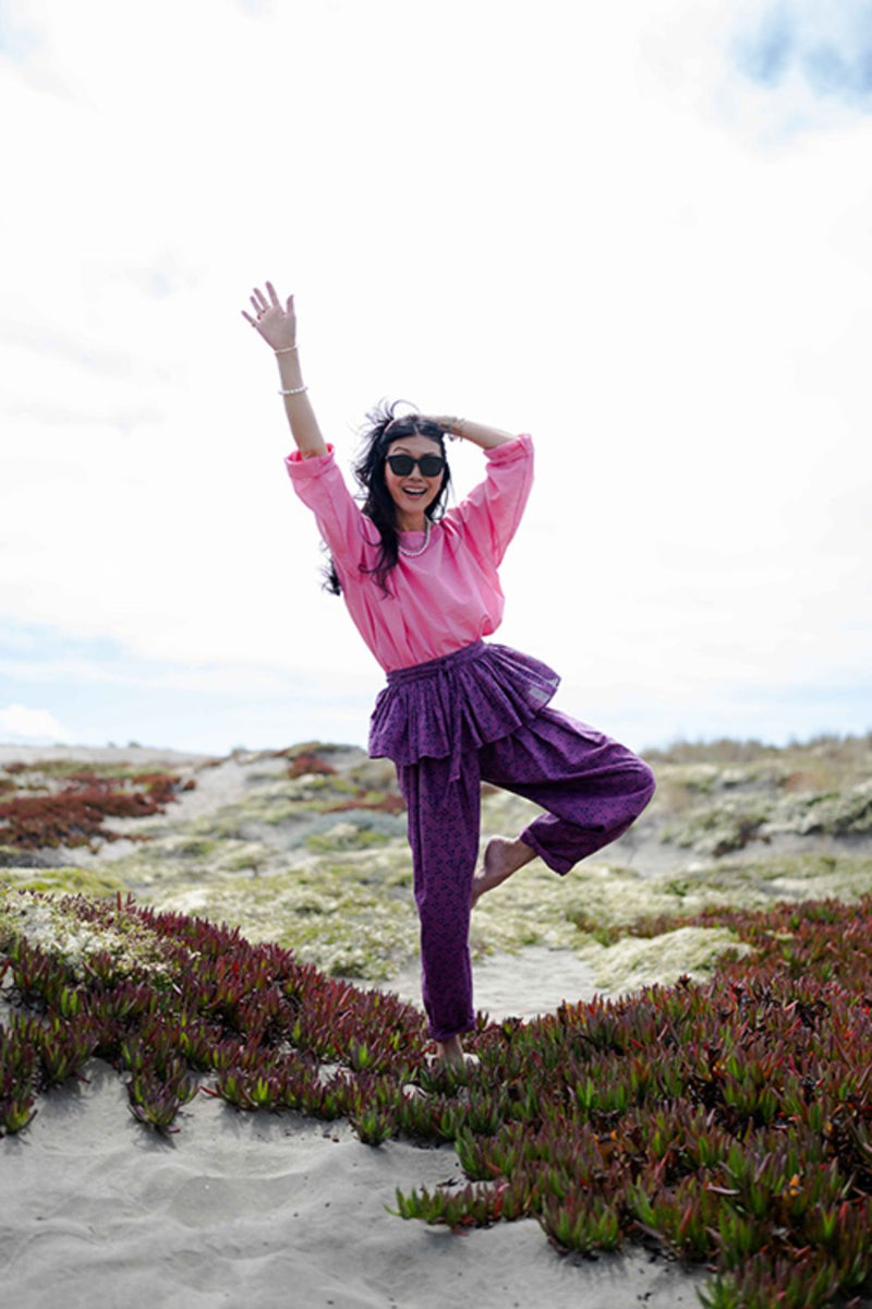 Pleated Pants - Plum cotton by World of Crow for women Worldwide