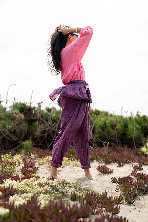 Pleated Pants - Plum cotton by World of Crow for women Worldwide