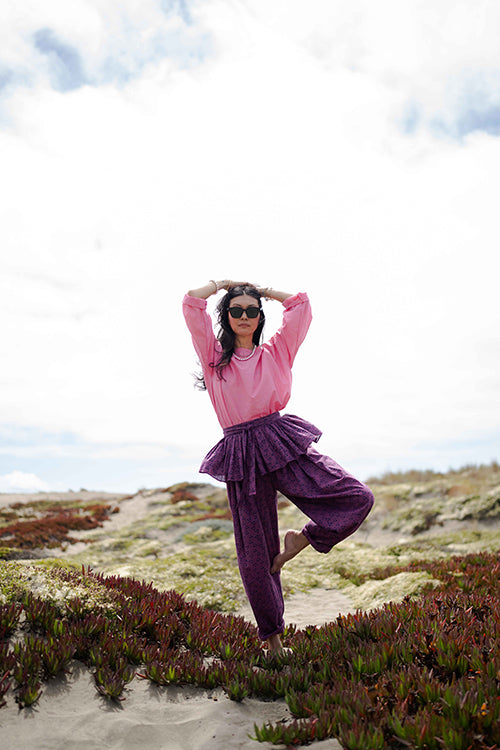 Pleated Pants - Plum cotton by World of Crow for women Worldwide