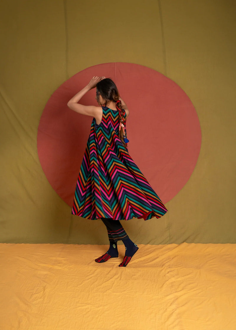 Plum Rangoli Dress-Multicolour cotton dress by Ka-Sha in multicolor for women Worldwide