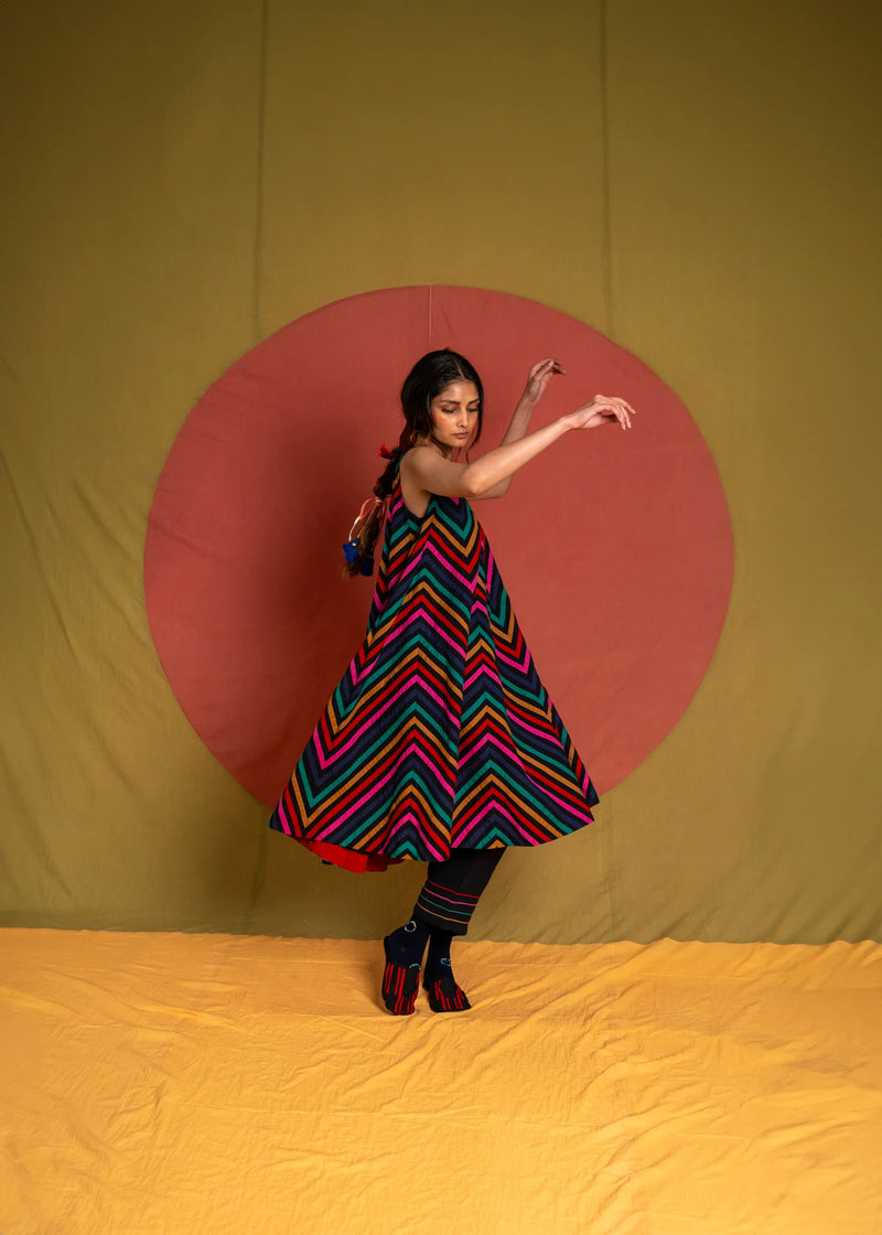 Plum Rangoli Dress-Multicolour cotton dress by Ka-Sha in multicolor for women Worldwide