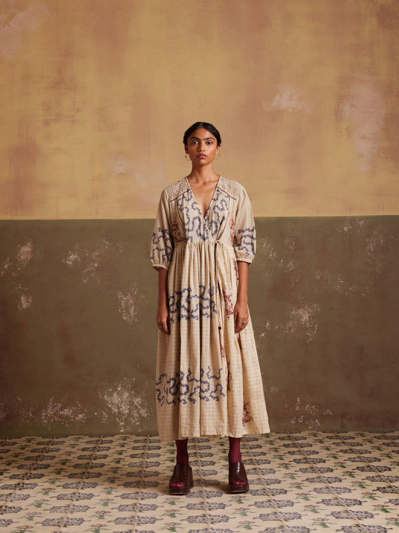Poem Dress-Ivory Spiral cotton by CORD for women Worldwide