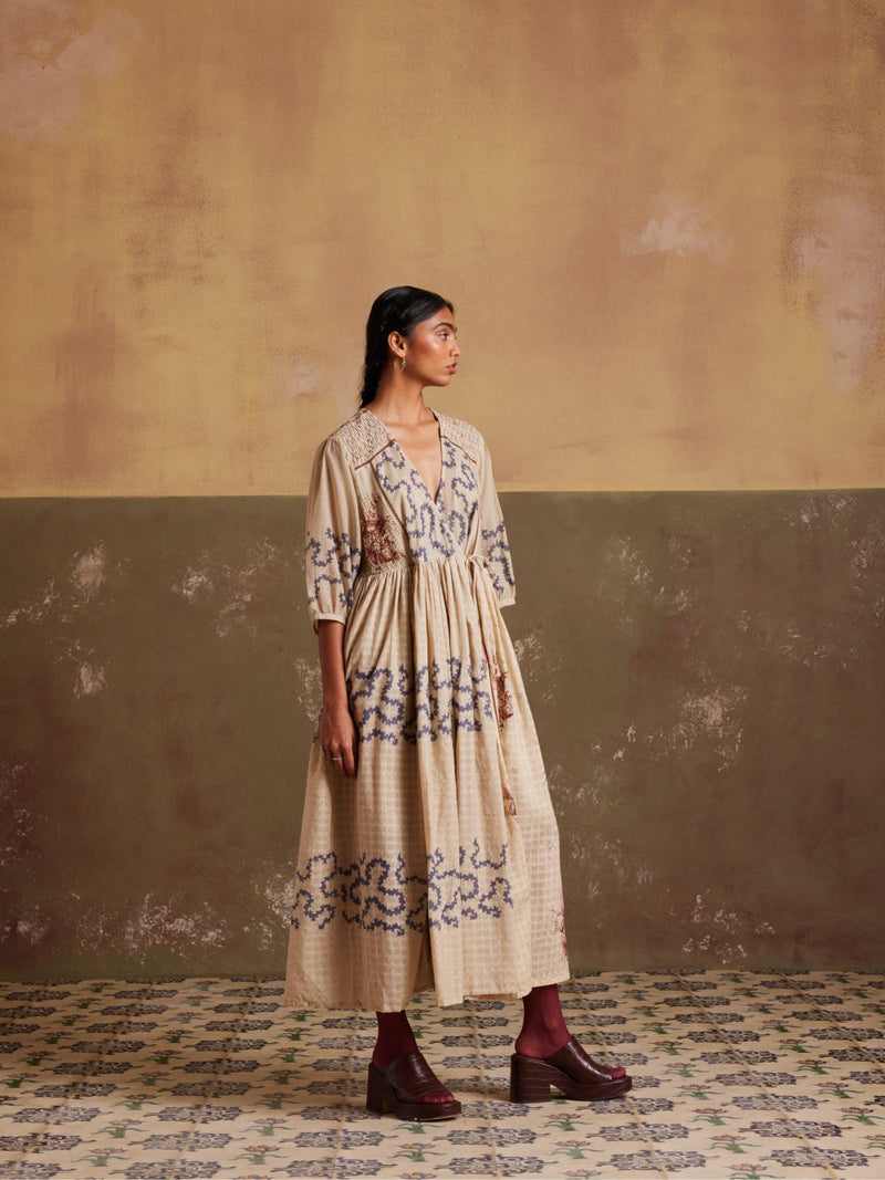 Poem Dress-Ivory Spiral cotton by CORD for women Worldwide