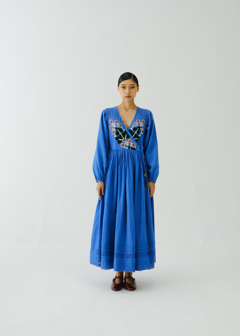 Poem Dress-Electric Blue Pixel Applique cotton by CORD for women Worldwide