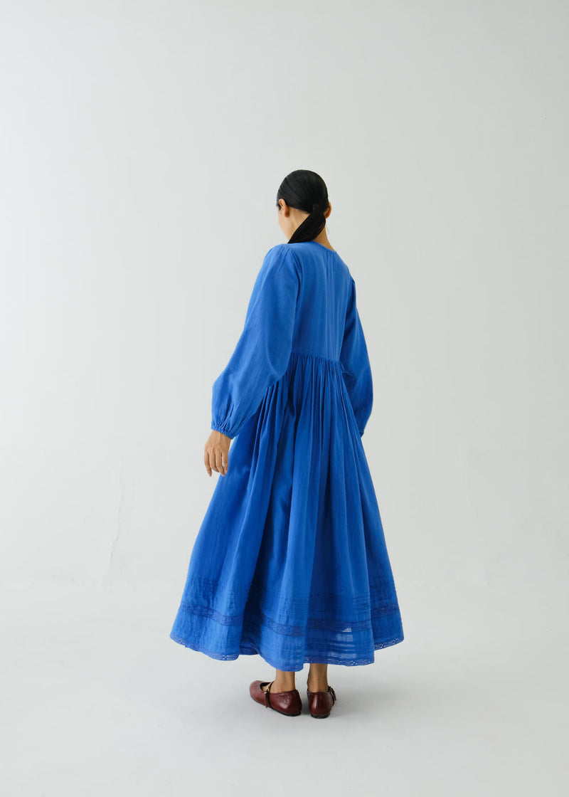 Poem Dress-Electric Blue Pixel Applique cotton by CORD for women Worldwide