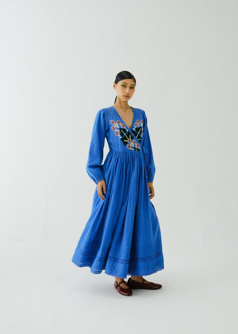 Poem Dress-Electric Blue Pixel Applique cotton by CORD for women Worldwide