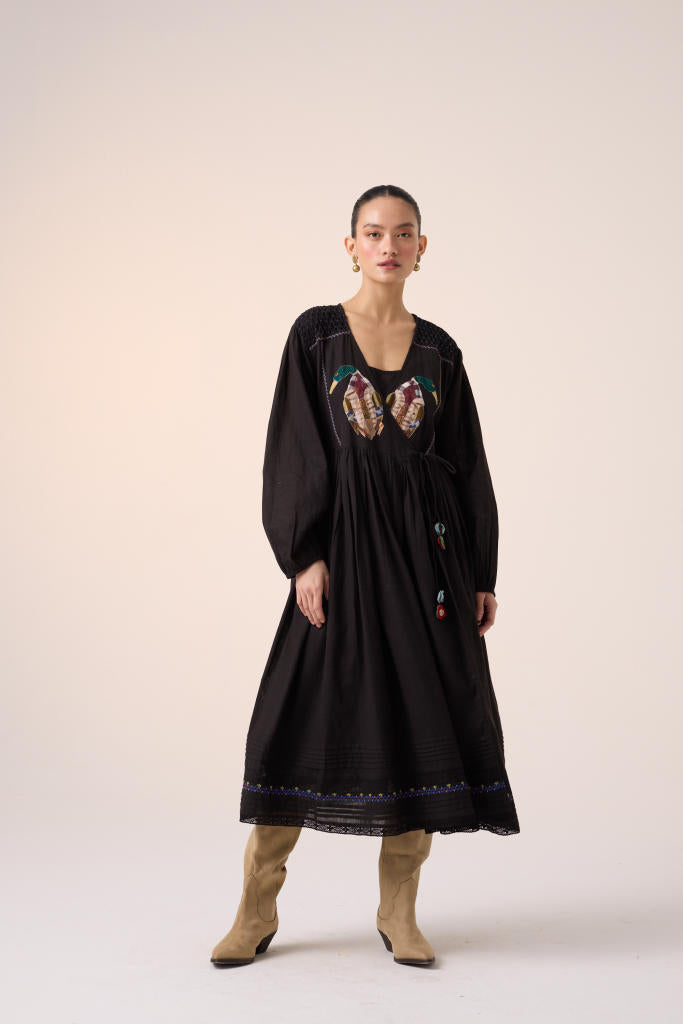 POEM DRESS -BLACK DUCK APPLIQUE cotton by CORD in multi for women Worldwide