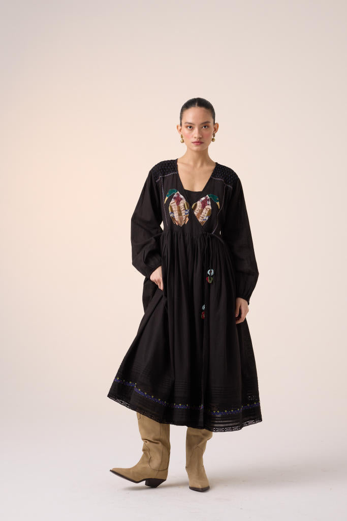 POEM DRESS -BLACK DUCK APPLIQUE cotton by CORD in multi for women Worldwide