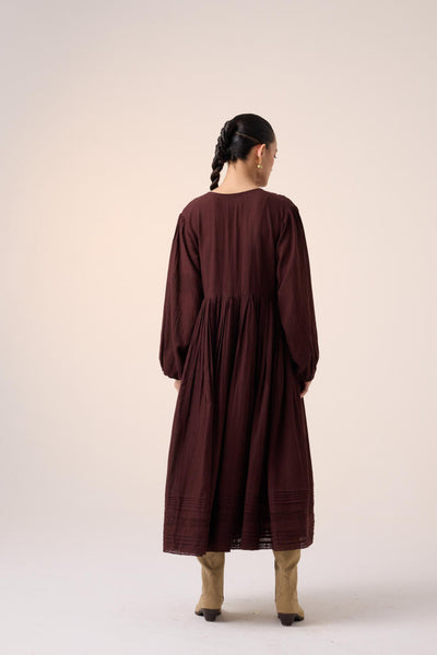 POEM DRESS -MAROON PIXEL EMBROIDERY