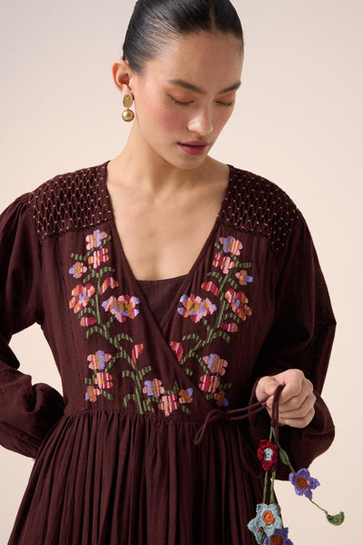 POEM DRESS -MAROON PIXEL EMBROIDERY