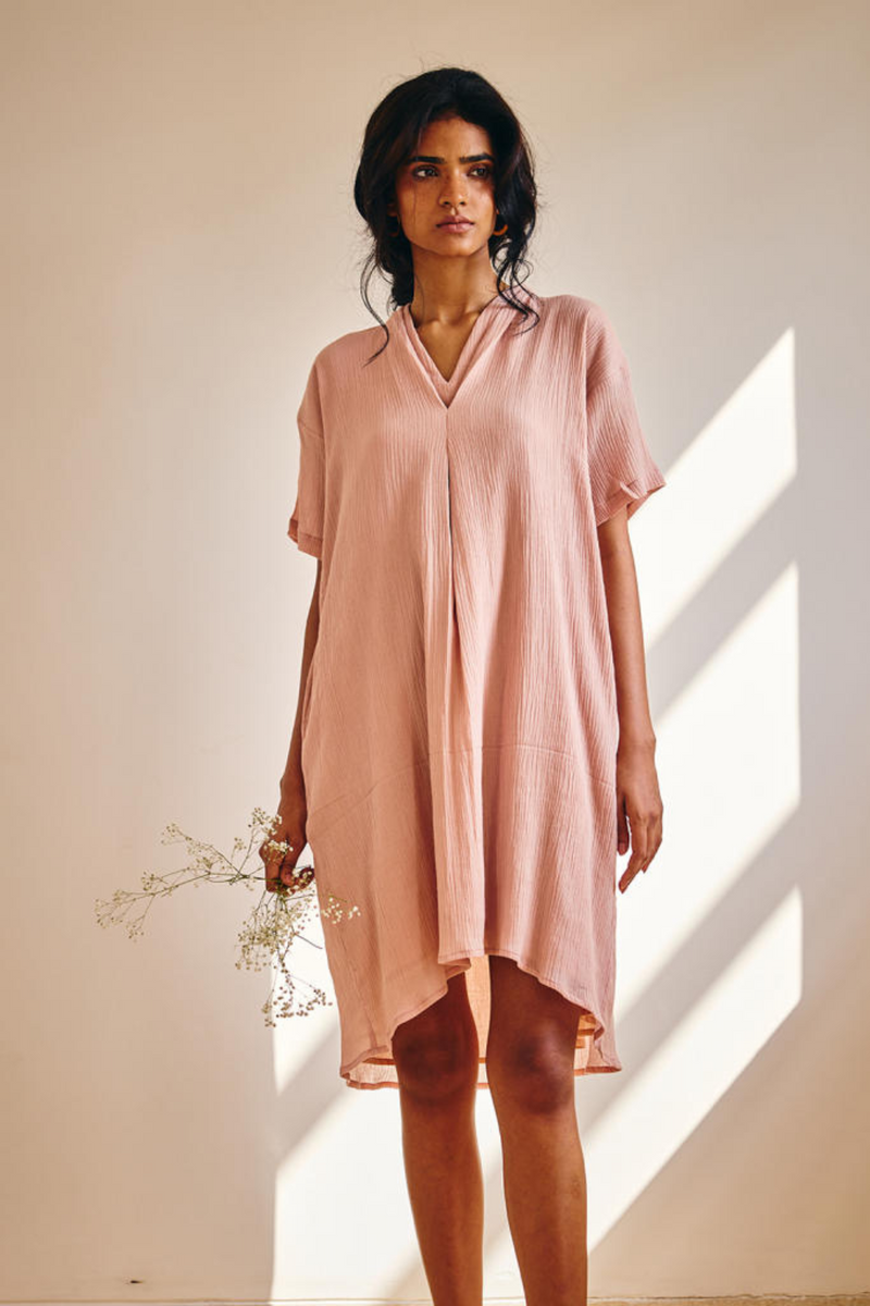 Poised Petal Dress cotton by Khara Kapas in pink for women Worldwide