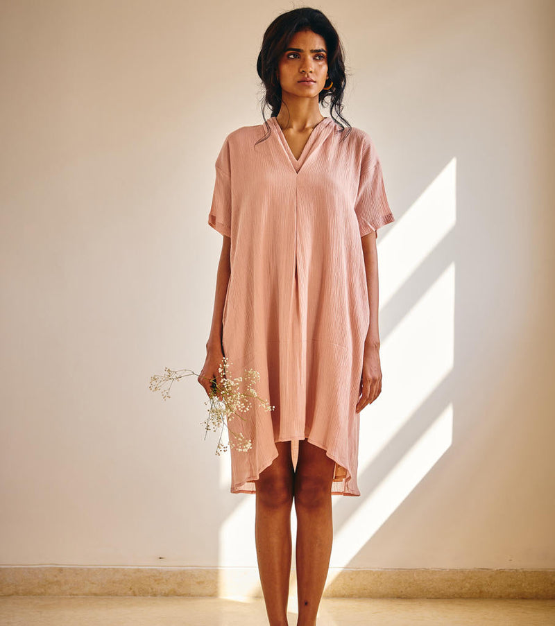 Poised Petal Dress cotton by Khara Kapas in pink for women Worldwide