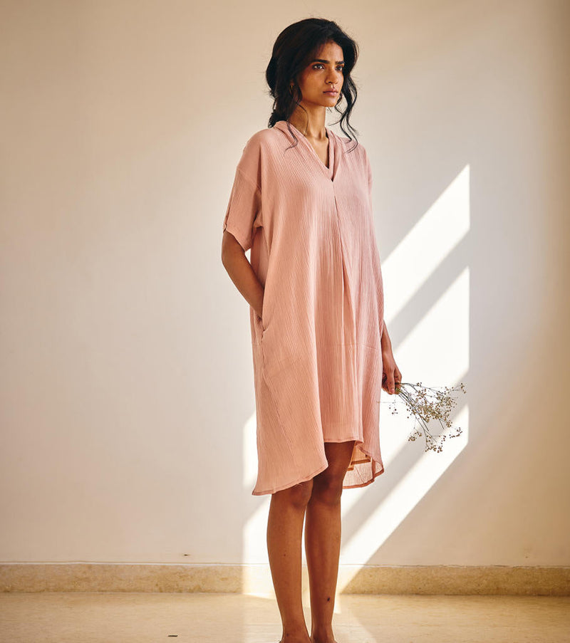 Poised Petal Dress cotton by Khara Kapas in pink for women Worldwide