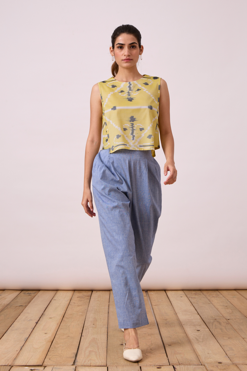 Polam - Yellow Ikat silk Top & Tunics by The Summer House for women Worldwide