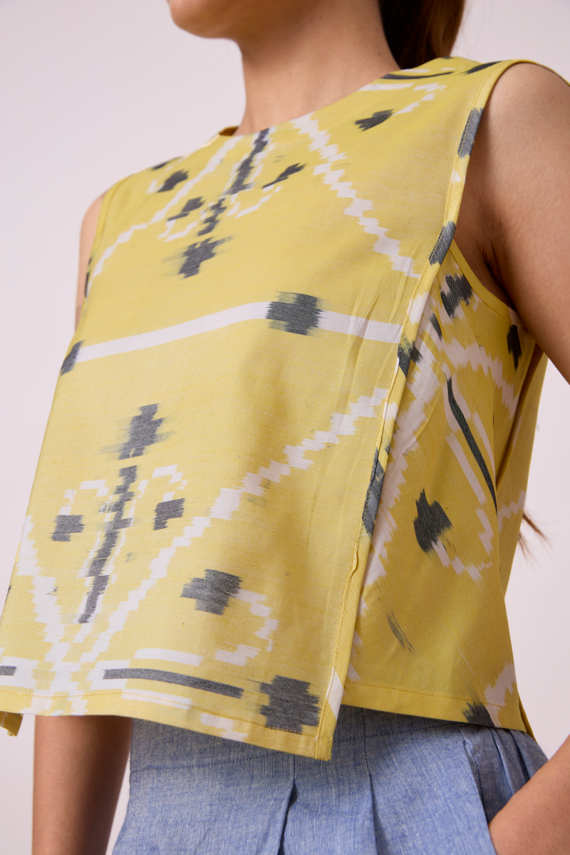 Polam - Yellow Ikat silk Top & Tunics by The Summer House for women Worldwide