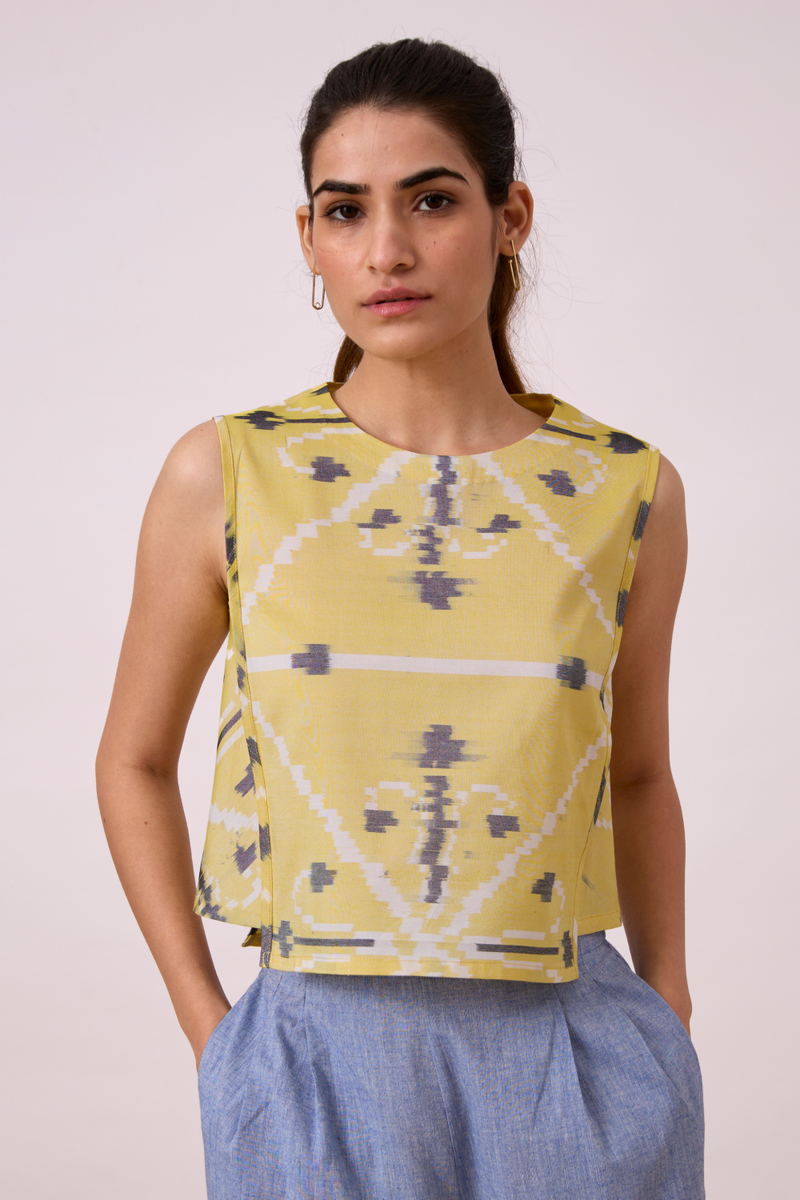 Polam - Yellow Ikat silk Top & Tunics by The Summer House for women Worldwide