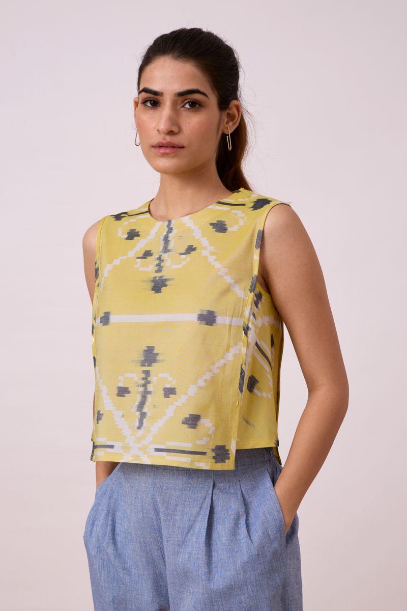 Polam - Yellow Ikat silk Top & Tunics by The Summer House for women Worldwide