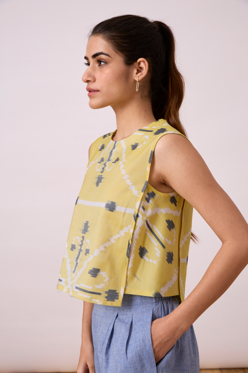 Polam - Yellow Ikat silk Top & Tunics by The Summer House for women Worldwide