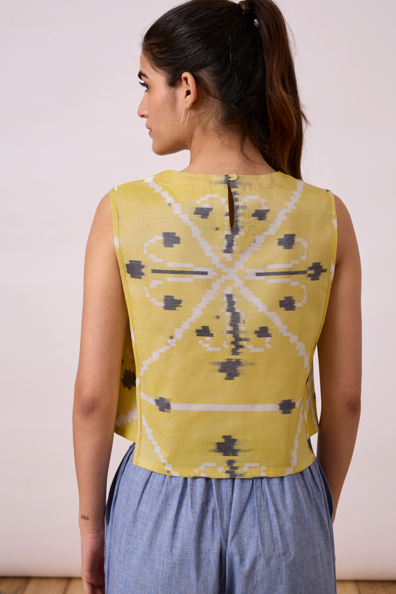 Polam - Yellow Ikat silk Top & Tunics by The Summer House for women Worldwide