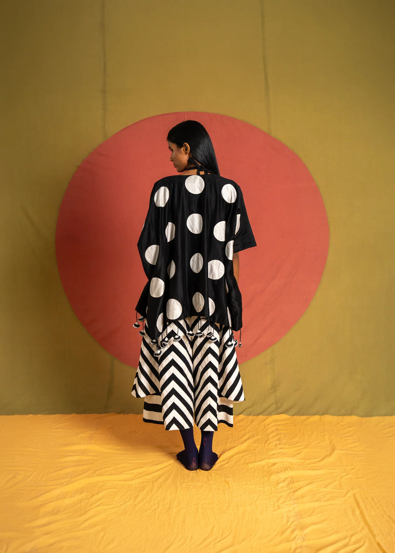 Polka Overlay-Black and White cotton jacket/overlay by Ka-Sha in black for women Worldwide
