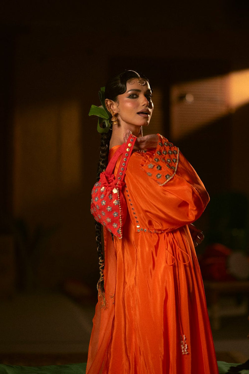 Ramani Red Phool Potli- Red silk by PRAHNAAYA in red color for women Worldwide