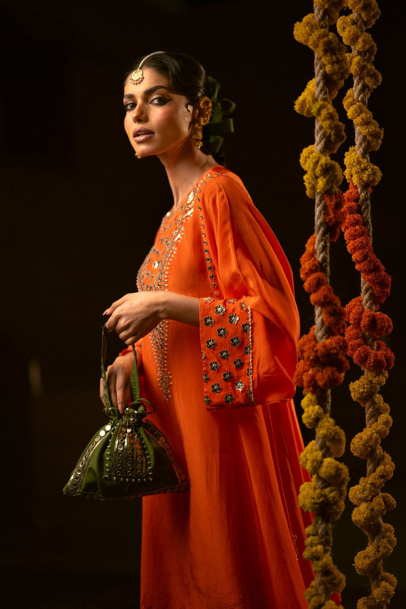 Sunira Green Chamak Potli- Mehendi silk by PRAHNAAYA for women Worldwide