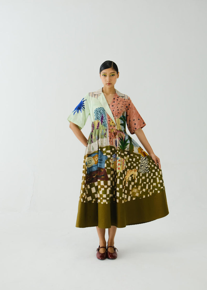 Print Blocked Dress-Alice satin by CORD for women Worldwide