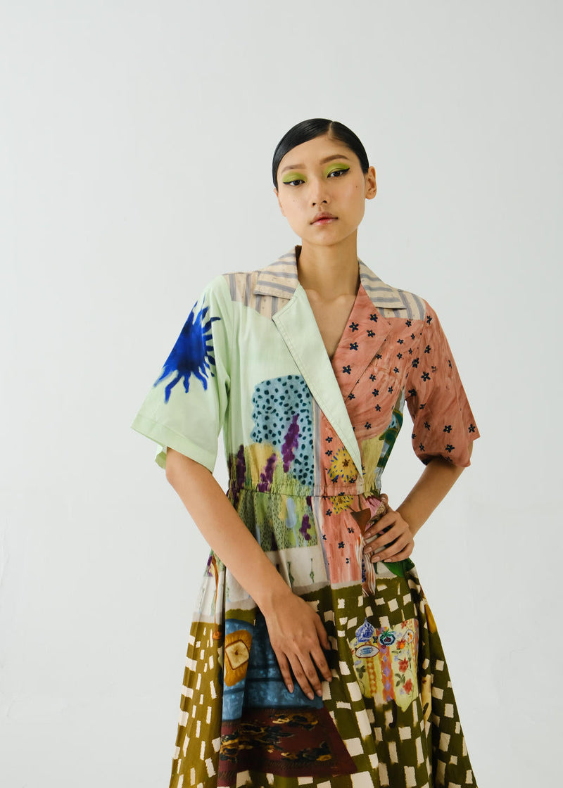 Print Blocked Dress-Alice satin by CORD for women Worldwide