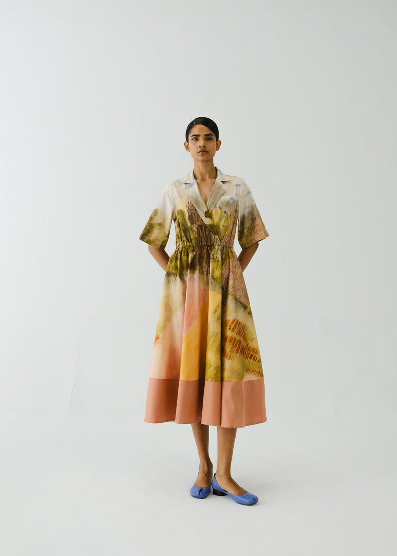 Print Blocked Dress-Dale satin by CORD for women Worldwide