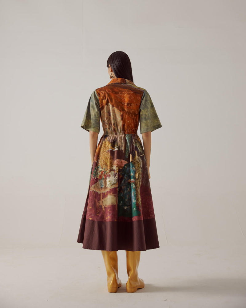 Print Blocked Dress-High Tea cotton by CORD in multi for women Worldwide