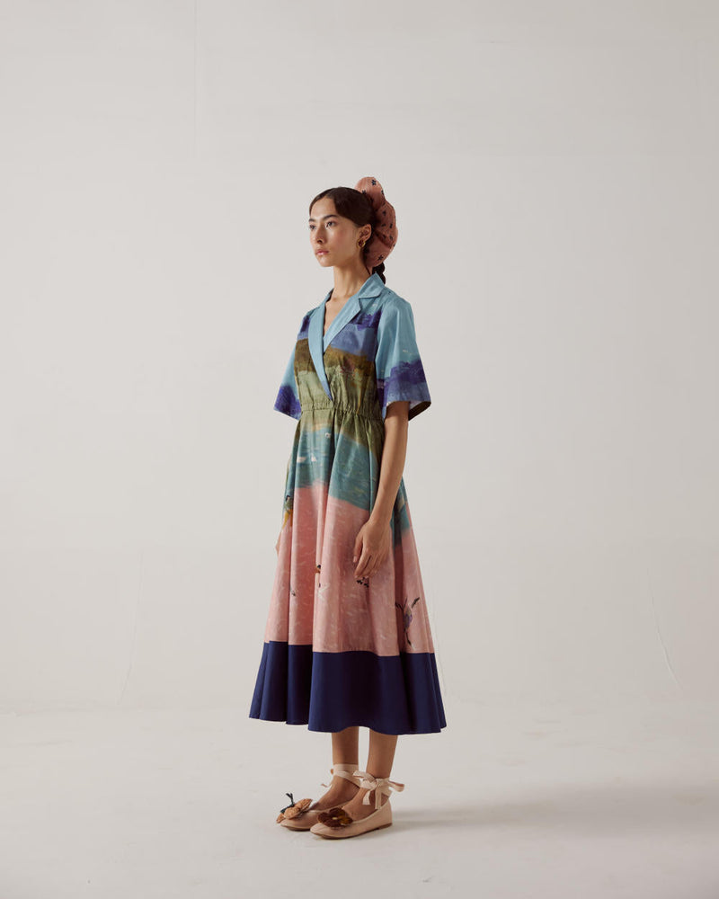 Print Blocked Dress-Skater cotton by CORD in multi for women Worldwide