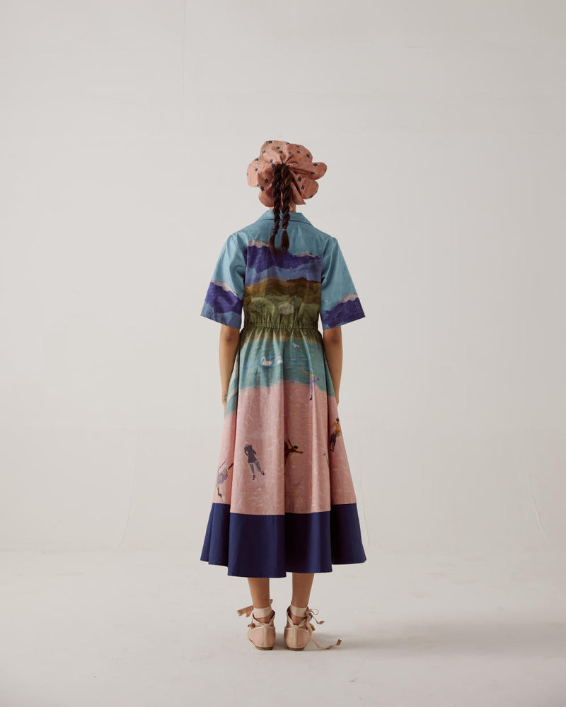 Print Blocked Dress-Skater cotton by CORD in multi for women Worldwide