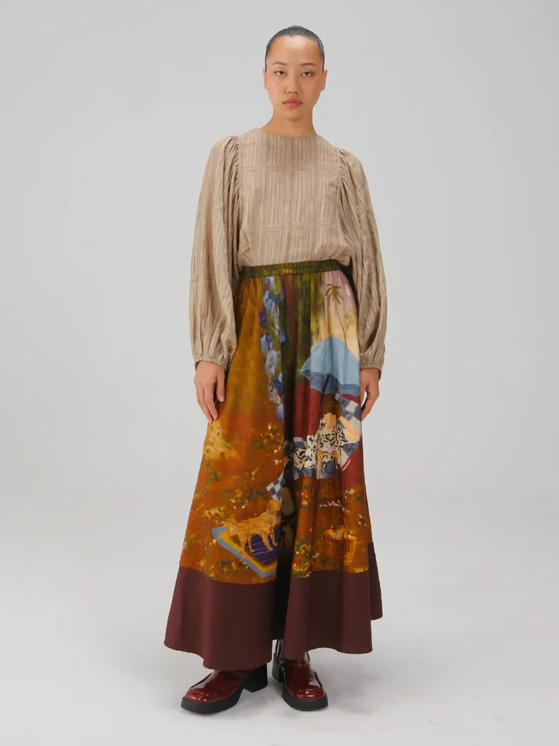 Print Blocked Skirt - Lakeside satin by CORD for women Worldwide