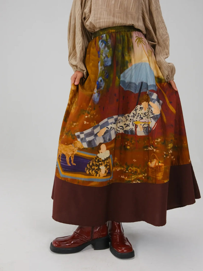 Print Blocked Skirt - Lakeside satin by CORD for women Worldwide