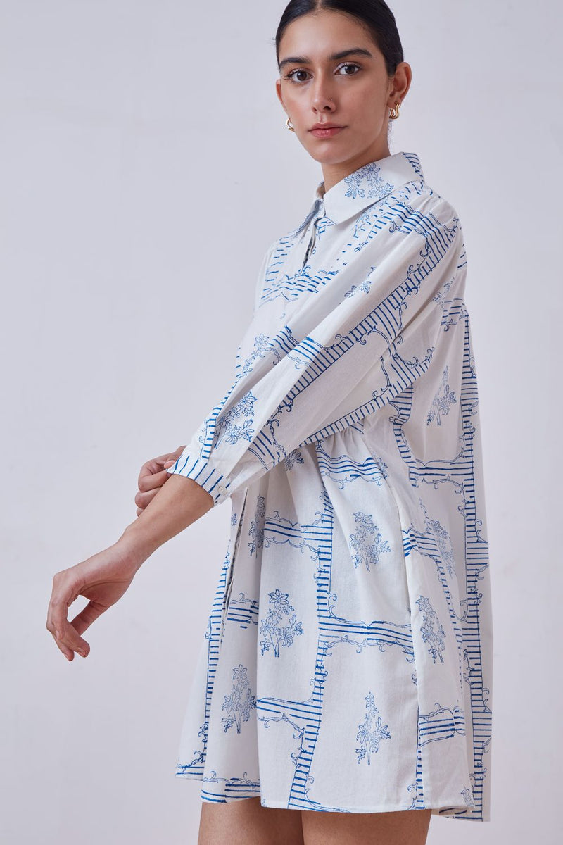 Puro Blue Hand Printed Dress cotton cambric dress by The Summer House for women Worldwide