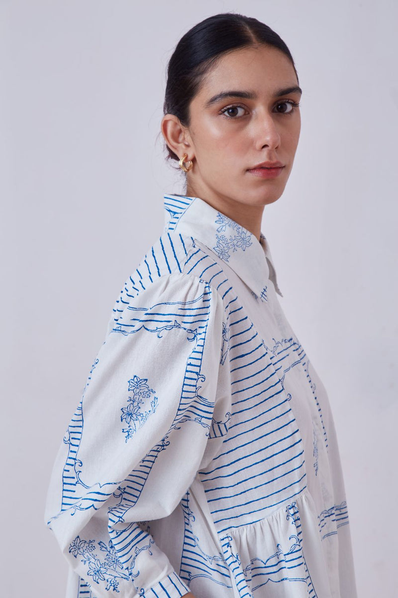 Puro Blue Hand Printed Dress cotton cambric dress by The Summer House for women Worldwide