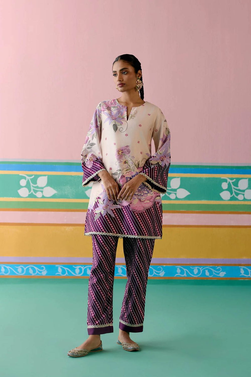 Purple Ikkat Kurta Set chanderi by Label Mogra in purple color for women Worldwide