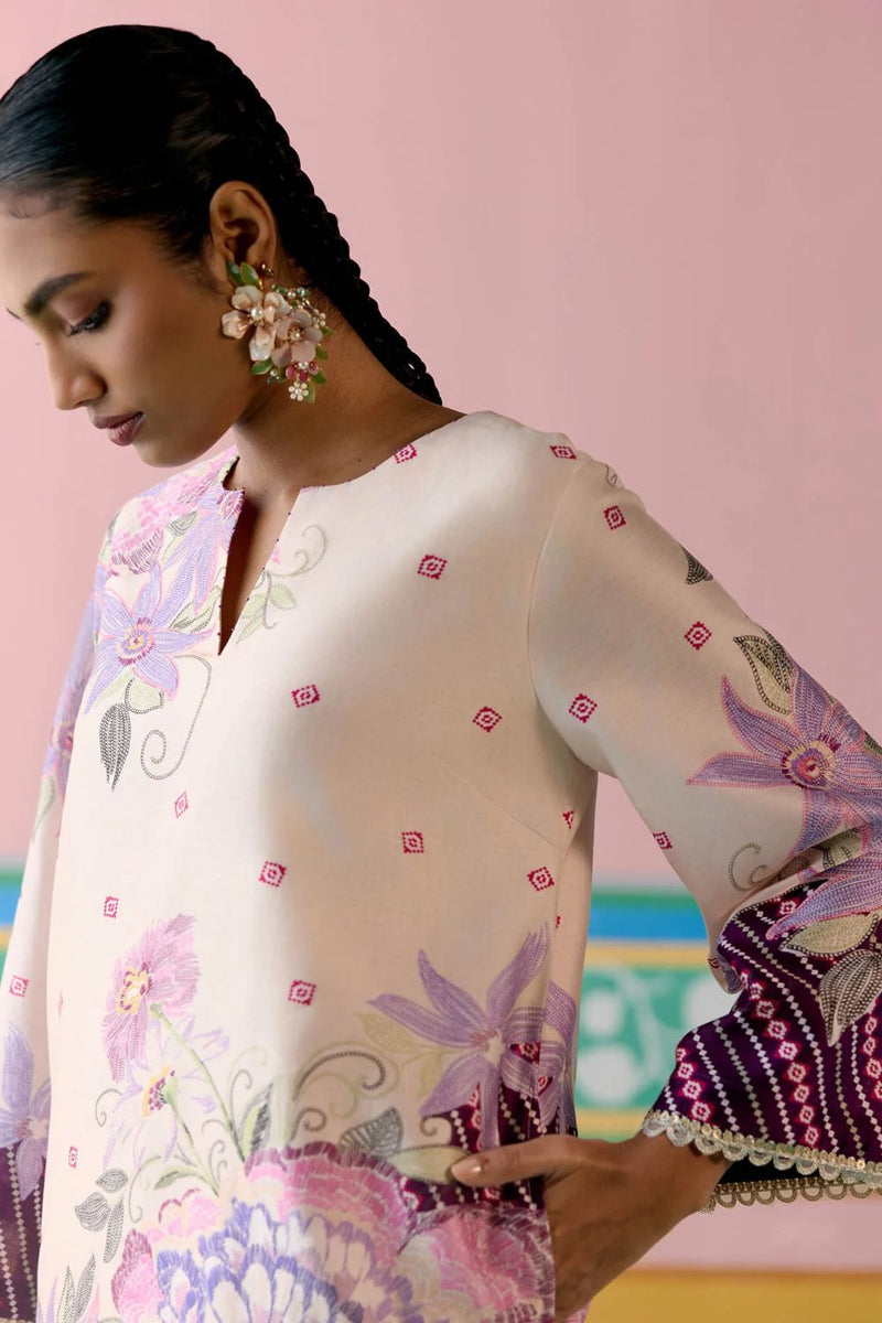 Purple Ikkat Kurta Set chanderi by Label Mogra in purple color for women Worldwide