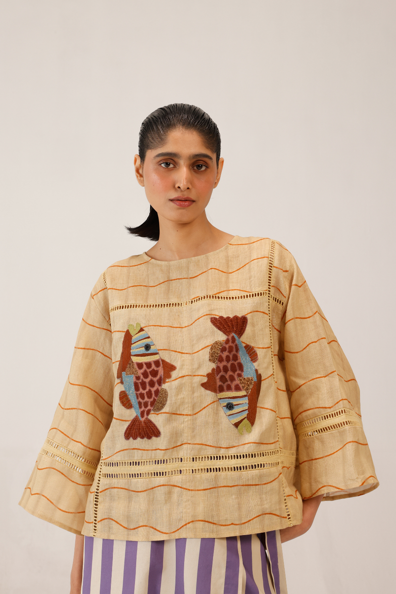 QUAD TOP - FISH APPL all linen by CORD for women Worldwide