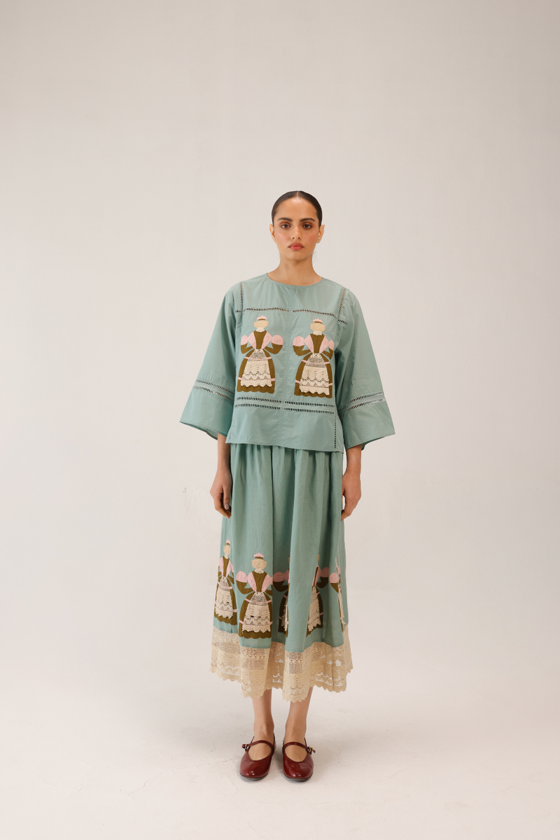 QUAD SET (QUAD TOP+ CLAIRE SKIRT) - DOLL PB APPL by CORD for women Worldwide