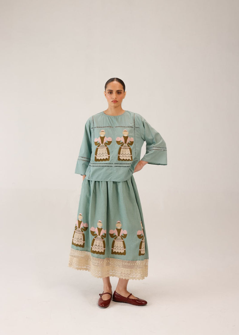 QUAD SET (QUAD TOP+ CLAIRE SKIRT) - DOLL PB APPL by CORD for women Worldwide