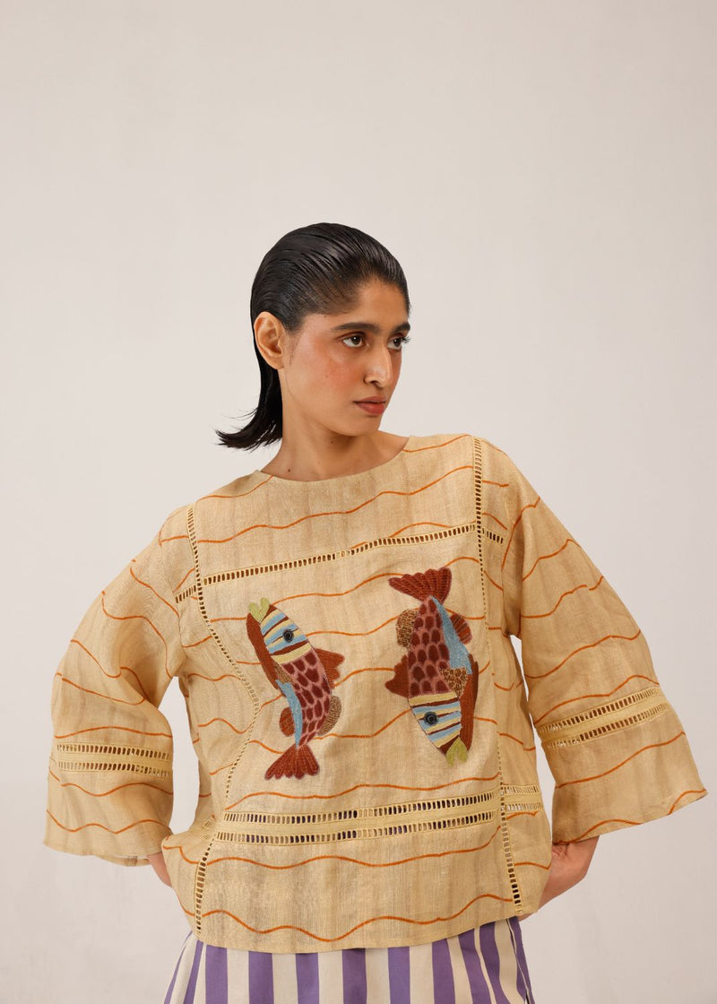 QUAD TOP - FISH APPL all linen by CORD for women Worldwide