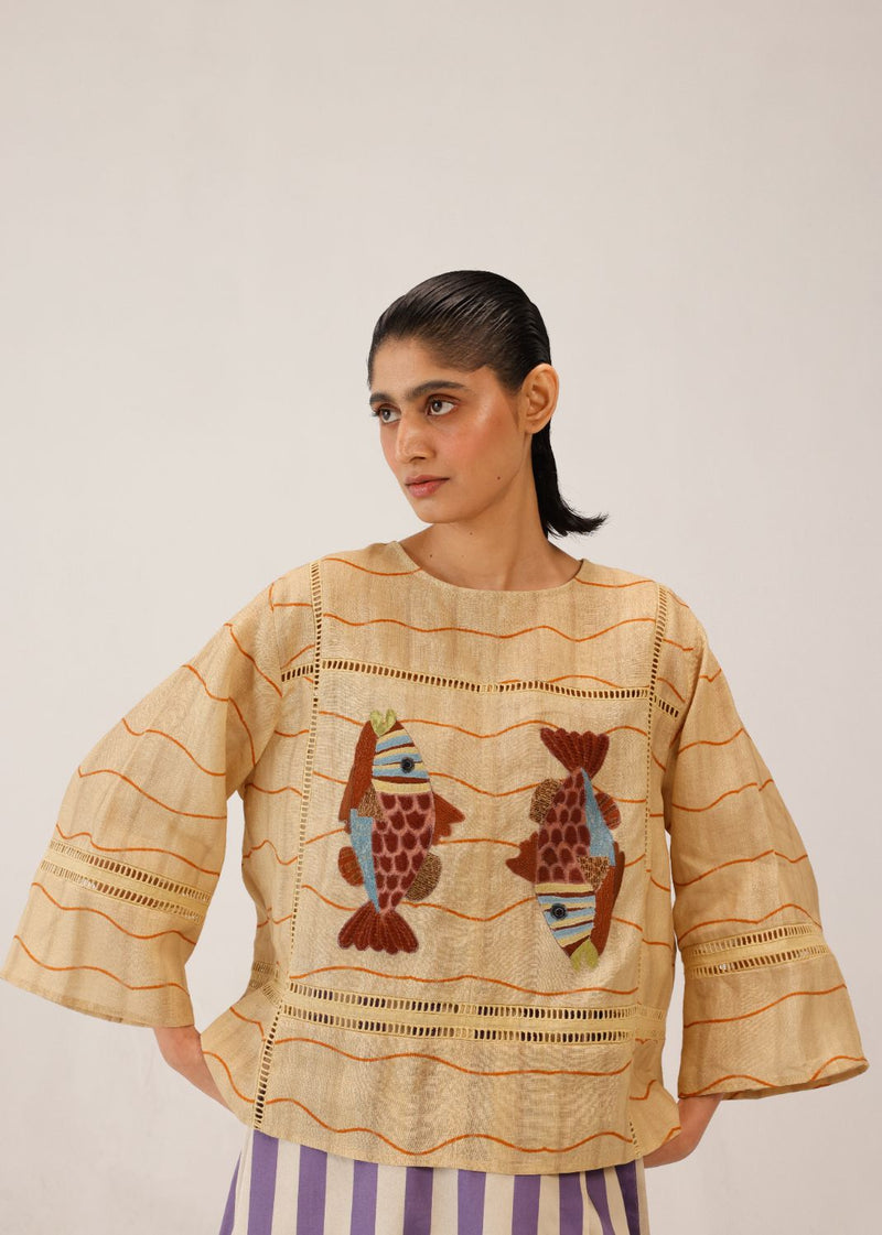 QUAD TOP - FISH APPL all linen by CORD for women Worldwide